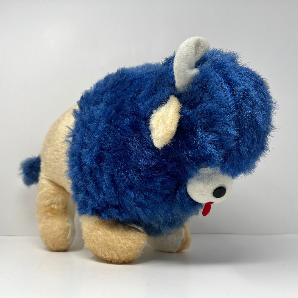 Carnival Buffalo Bison Plush Blue 12" Vtg Stuffed Animal‎ Prize Gift Toy